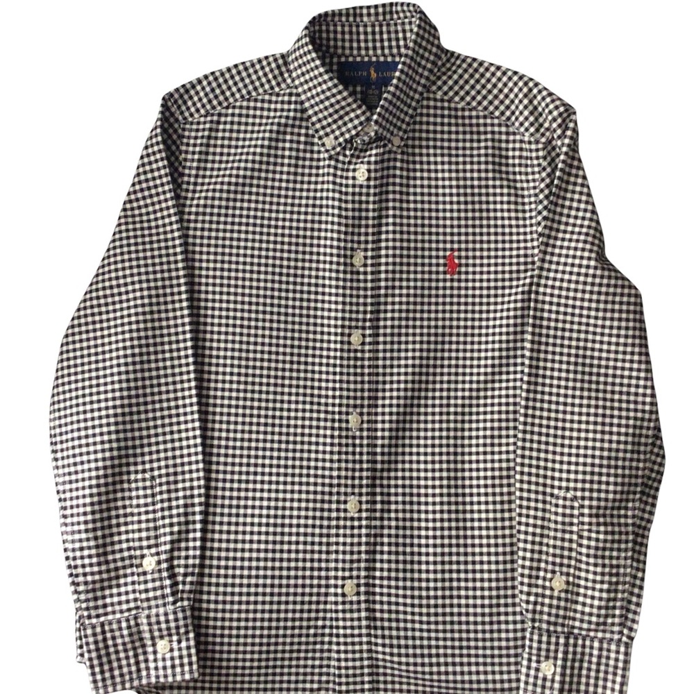 Ralph Lauren Button Down Shirt, Big Boys Size Medium 10/12, Color Black & White